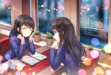 2girls black hair braids long hair lunacle original school uniform