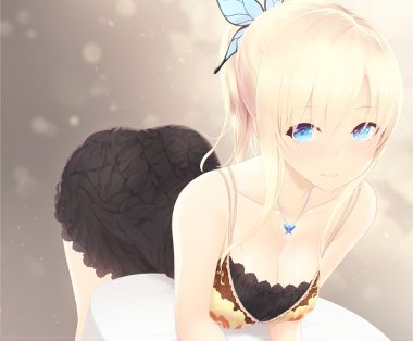 aqua eyes boku wa tomodachi ga sukunai breasts butterfly cait cleavage cropped dress kashiwazaki sena necklace ponytail