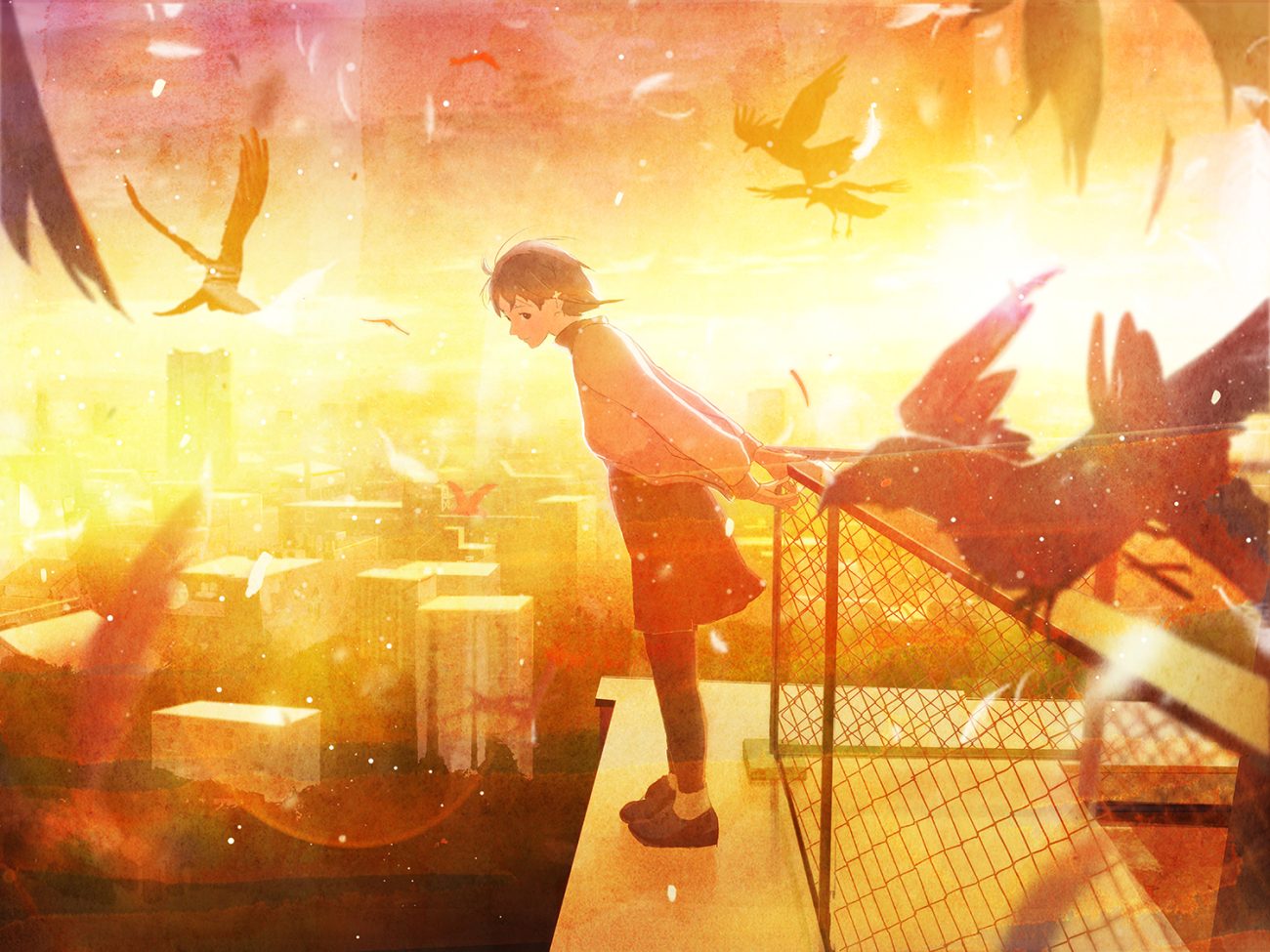 animal bird feathers iwakura lain nakamura yukihiro serial experiments lain sunset