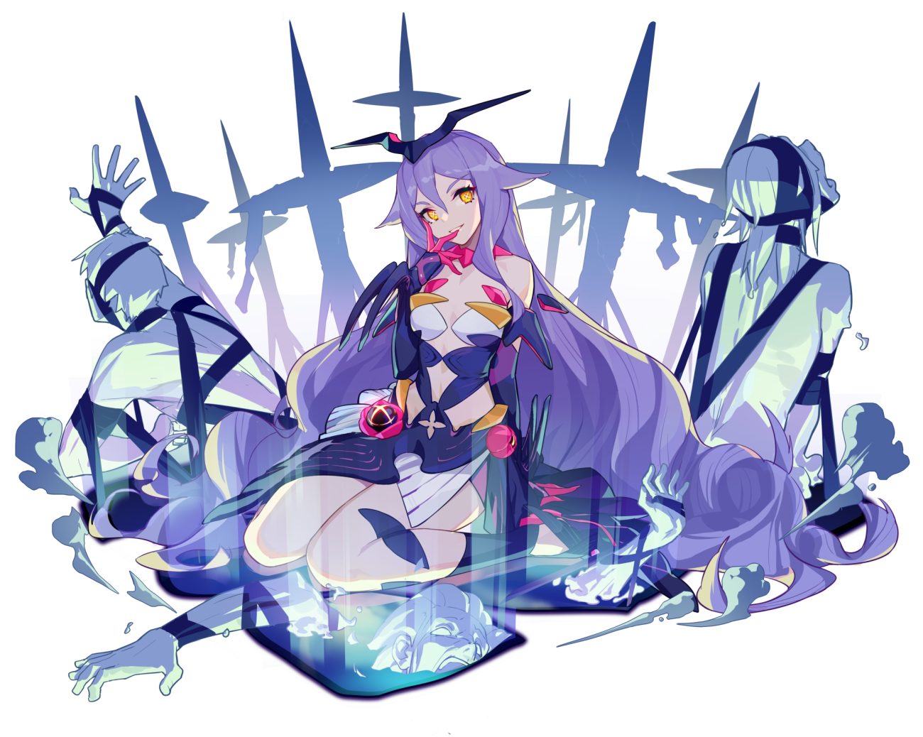bodysuit elbow gloves gloves honkai impact honkai (series) jinyuan712 long hair magic purple hair sirin white yellow eyes