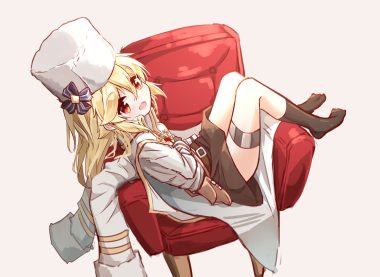 anthropomorphism blonde hair garter girls frontline gloves hat kneehighs long hair matsuo (matuonoie) nagant revolver red eyes skirt socks uniform