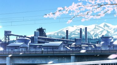 building cherry blossoms flowers gensuke industrial no humans original petals scenic sky