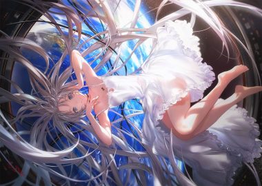 barefoot blue eyes choker dress earth gray hair hoojiro long hair original planet signed space summer dress tattoo
