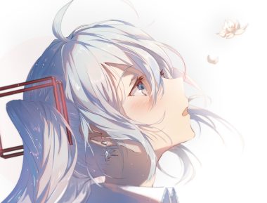 blue eyes blue hair blush cherry blossoms close flowers hatsune miku long hair taka (0taka) twintails vocaloid