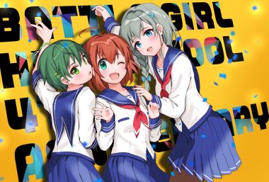 aqua eyes battle girl high school blush braids brown hair gray hair green eyes green hair hoshitsuki miki kiyosato0928 long hair narumi haruka ponytail school uniform short hair skirt wakaba subaru wink