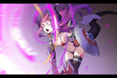 armor bikini breasts cape elbow gloves elizabeth bathory (fate) fang fate/grand order fate (series) gloves gradient horns lamian long hair navel pink hair pointed ears swimsuit tail thighhighs