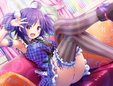 asa no ha blush dress original purple hair red eyes skirt thighhighs tie twintails uniform wristwear