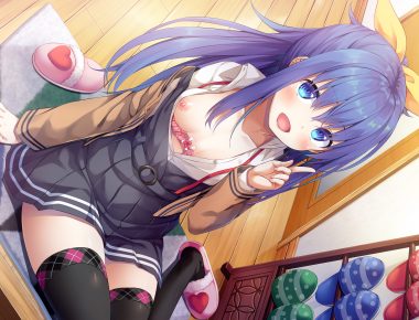 aqua eyes asa no ha blue hair blush bra breasts dress long hair nipples open shirt original ribbons school uniform thighhighs underwear zettai ryouiki