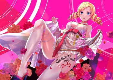 blonde hair blue eyes bow breasts catherine catherine (character) dress flowers jin young-in panties petals rose skirt lift thighhighs torn clothes twintails underwear