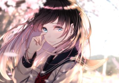 aqua eyes black hair close crying long hair original petals saitou (lynx-shrike) school uniform tears