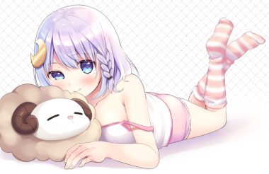 aqua eyes blush braids original pajamas purple hair short hair shorts sumisaki yuzuna white