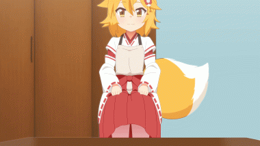 animal ears animated blonde hair cameltoe foxgirl japanese clothes loli miko orange eyes panties senko sewayaki kitsune no senko-san skirt lift tail underwear