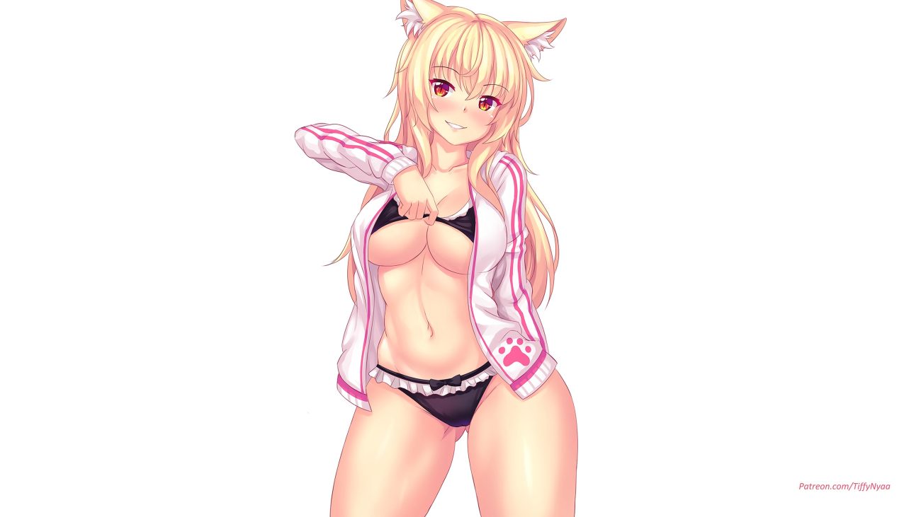 animal ears blonde hair breasts cameltoe catgirl cleavage fast-runner-2024 long hair orange eyes original signed tiffy underboob underwear white