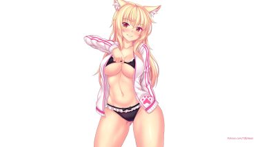 animal ears blonde hair breasts cameltoe catgirl cleavage fast-runner-2024 long hair orange eyes original signed tiffy underboob underwear white