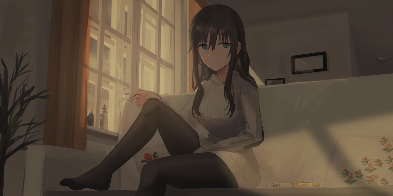 black hair blue eyes chihuri405 cigarette couch dark elizabeth f beurling long hair pantyhose smoking strike witches