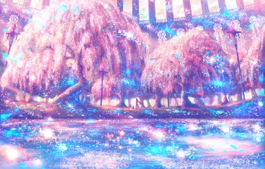 bou nin cherry blossoms flowers original polychromatic scenic tree water