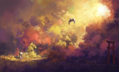 autumn fjsmu forest scenic shameimaru aya torii touhou tree