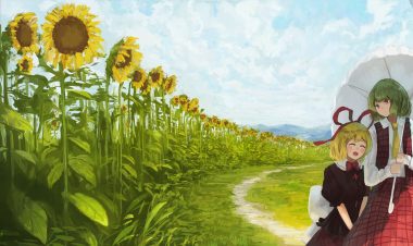 2girls fjsmu flowers kazami yuuka medicine melancholy scenic sunflower touhou umbrella