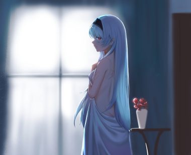 anming anthropomorphism flowers girls frontline headband long hair no bra nopan red eyes rose scar thunder (girls frontline)