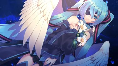 aqua eyes aqua hair eyepatch flowers hatsune miku matsuda toki twintails vocaloid wings