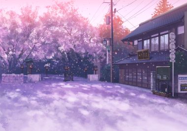 building cherry blossoms flowers isou nagi no humans original petals scenic