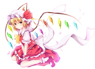 blonde hair flandre scarlet hat hyurasan red eyes short hair touhou vampire white wings