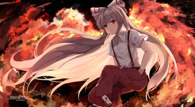 fire fujiwara no mokou snozaki touhou watermark