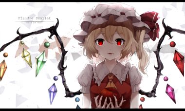apple cat smile fang flandre scarlet food fruit snozaki touhou vampire watermark