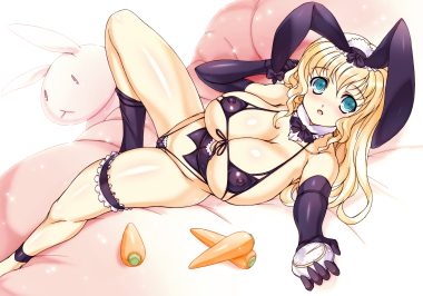 animal ears bow breasts bunny ears bunnygirl cameltoe cleavage elbow gloves erect nipples garter glasses gloves ishida hiroyuki maid original swimsuit