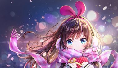 a.i. channel aqua eyes brown hair close dana (hapong07) earmuffs headband kizuna ai long hair scarf