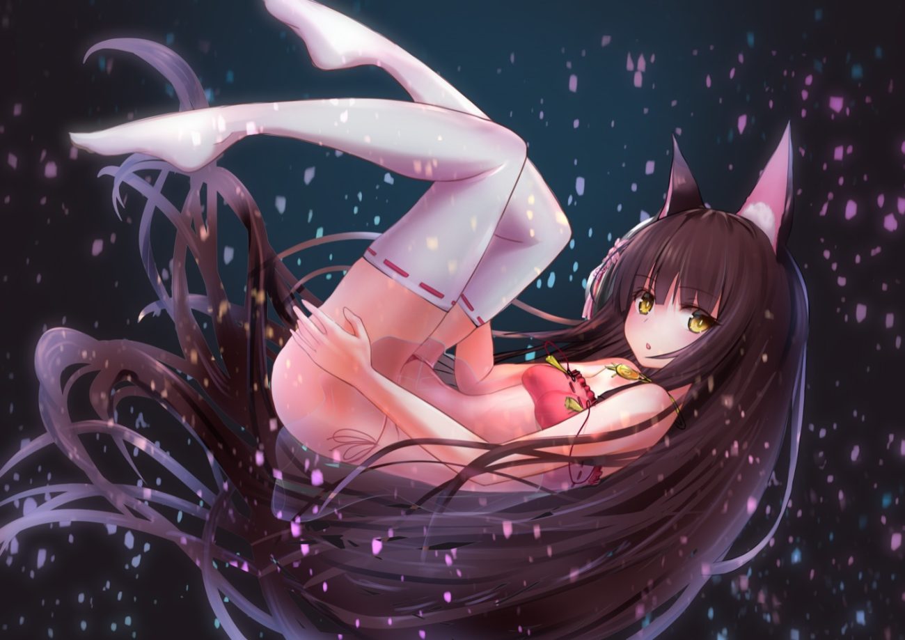 animal ears anthropomorphism azur lane foxgirl long hair nagato (azur lane) thighhighs west 24