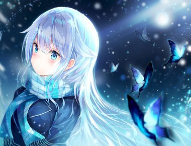 aqua eyes blush butterfly dana (hapong07) long hair original scarf tears white hair