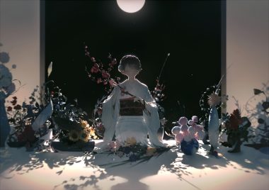 dark flowers japanese clothes kimono moon night original rella short hair