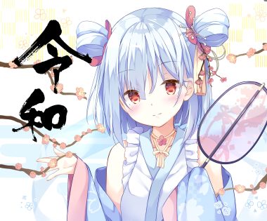 blue hair blush flowers japanese clothes kimono kinokomushi original red eyes