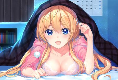 blonde hair blue eyes bra breasts cleavage hood mochiko (mochiko3121) original underwear