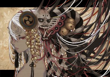 bell dark skin demon mask nanahara shie original red eyes white hair