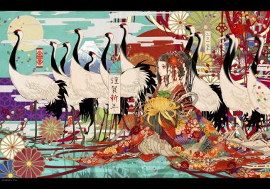 animal bird flowers japanese clothes kimono nanahara shie original watermark