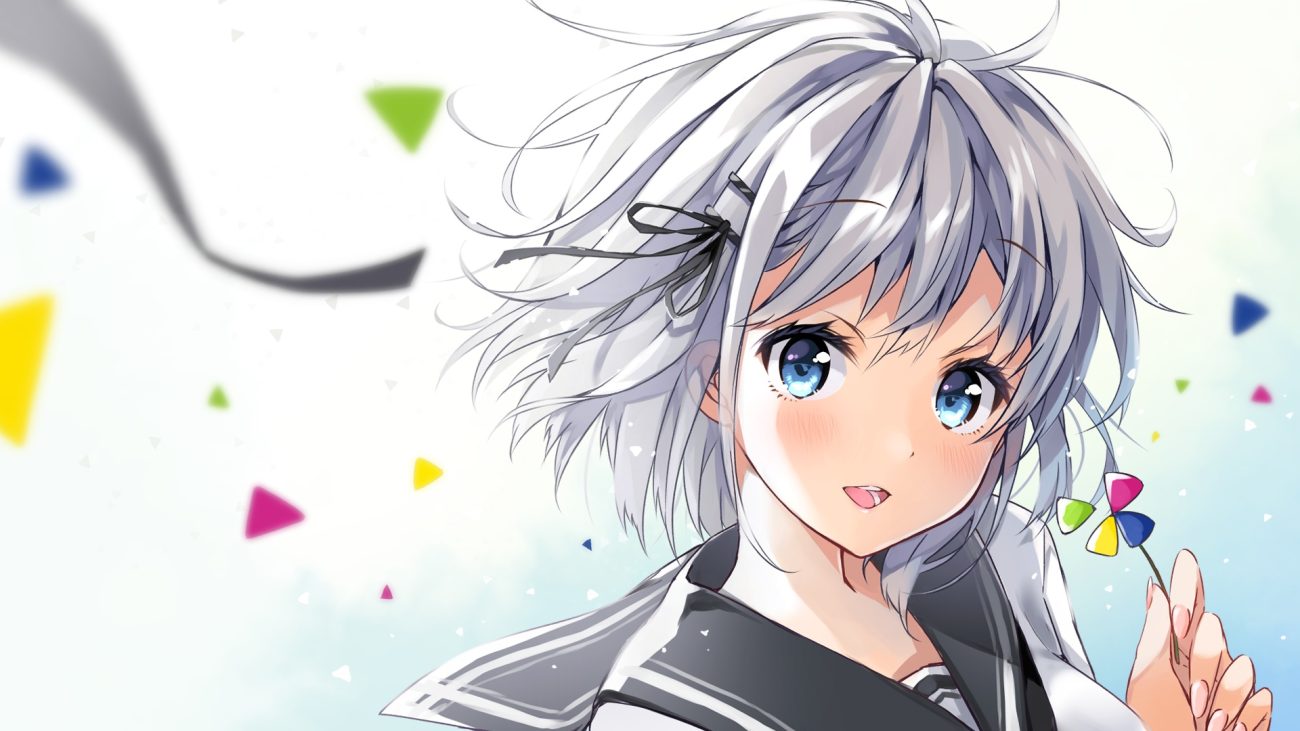 blue eyes close gradient gray hair original school uniform short hair yaki mayu