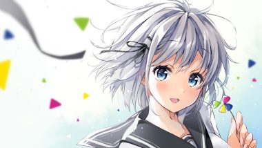 blue eyes close gradient gray hair original school uniform short hair yaki mayu