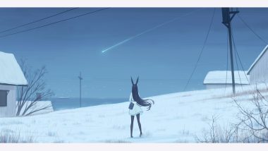 animal ears black hair boat building bunny ears bunnygirl long hair original pantyhose scenic sky snow water yao ren gui
