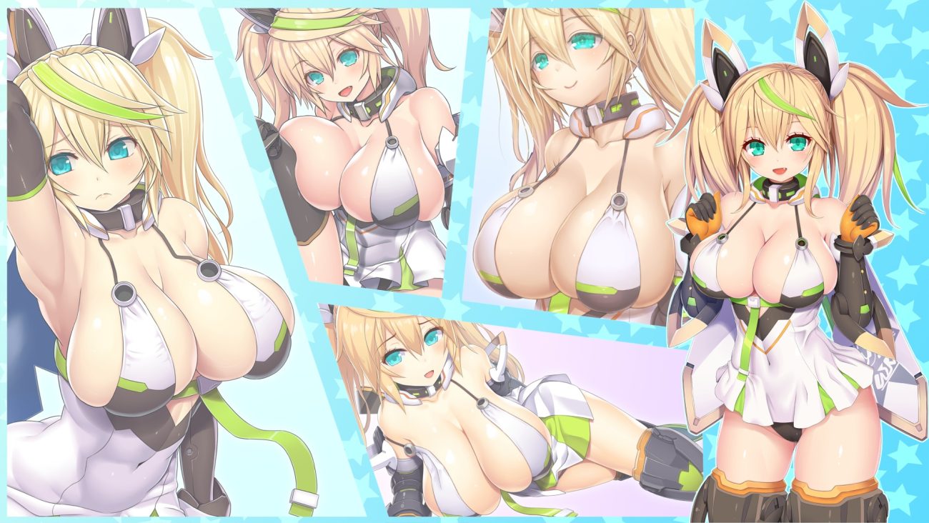 armor asamura hiori blonde hair breasts cameltoe cleavage collar dress elbow gloves fang gene (pso2) gloves green eyes long hair phantasy star online phantasy star online 2 sideboob thighhighs twintails
