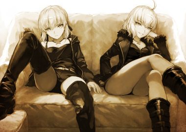 2girls artoria pendragon (all) fate/grand order fate (series) jeanne d'arc alter jeanne d'arc (fate) monochrome morisawa haruyuki saber saber alter