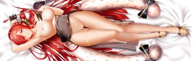 anthropomorphism an yasuri azur lane blush breasts gloves long hair monarch (azur lane) navel nipples pussy red hair umbrella uncensored