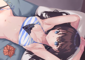 bikini black hair blue eyes blush breasts jonsun long hair navel ssss.gridman swimsuit takarada rikka