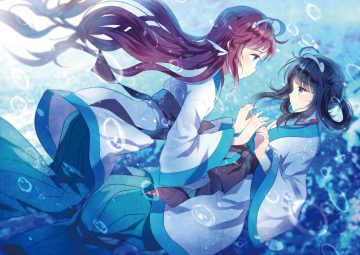 2girls aliasing black hair brown hair bubbles domotolain long hair mukaido manaka nagi no asukara shiodome miuna underwater water