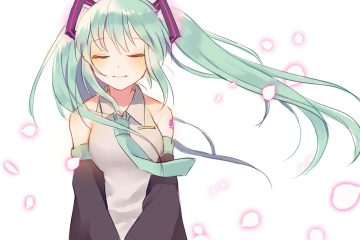 aqua hair azit (down) hatsune miku long hair petals sketch tie twintails vocaloid white