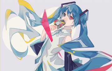 bicolored eyes blue hair hatsune miku long hair omutatsu tie twintails vocaloid white