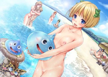 beach bianca breasts deborah dragon quest dragon quest 5 flora group male nagatu usagi nipples nude slime (dragon quest) water wet
