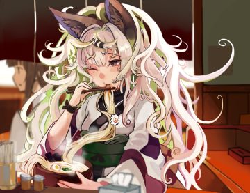 animal ears brown eyes food long hair original ryuuri susuki white hair wink