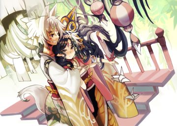 animal ears anthropomorphism japanese clothes kimono long hair original paper pointed ears ryuuri susuki tail